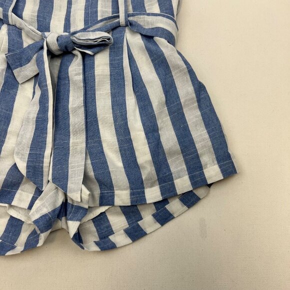 Linen Lux Women’s Paperpag Belted Shorts Blue/White Striped Size Small Pockets - Picture 4 of 7